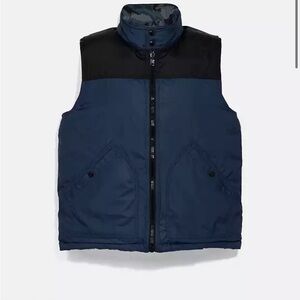 Coach Men's Reversible Black and Navy Vest with Down Filling